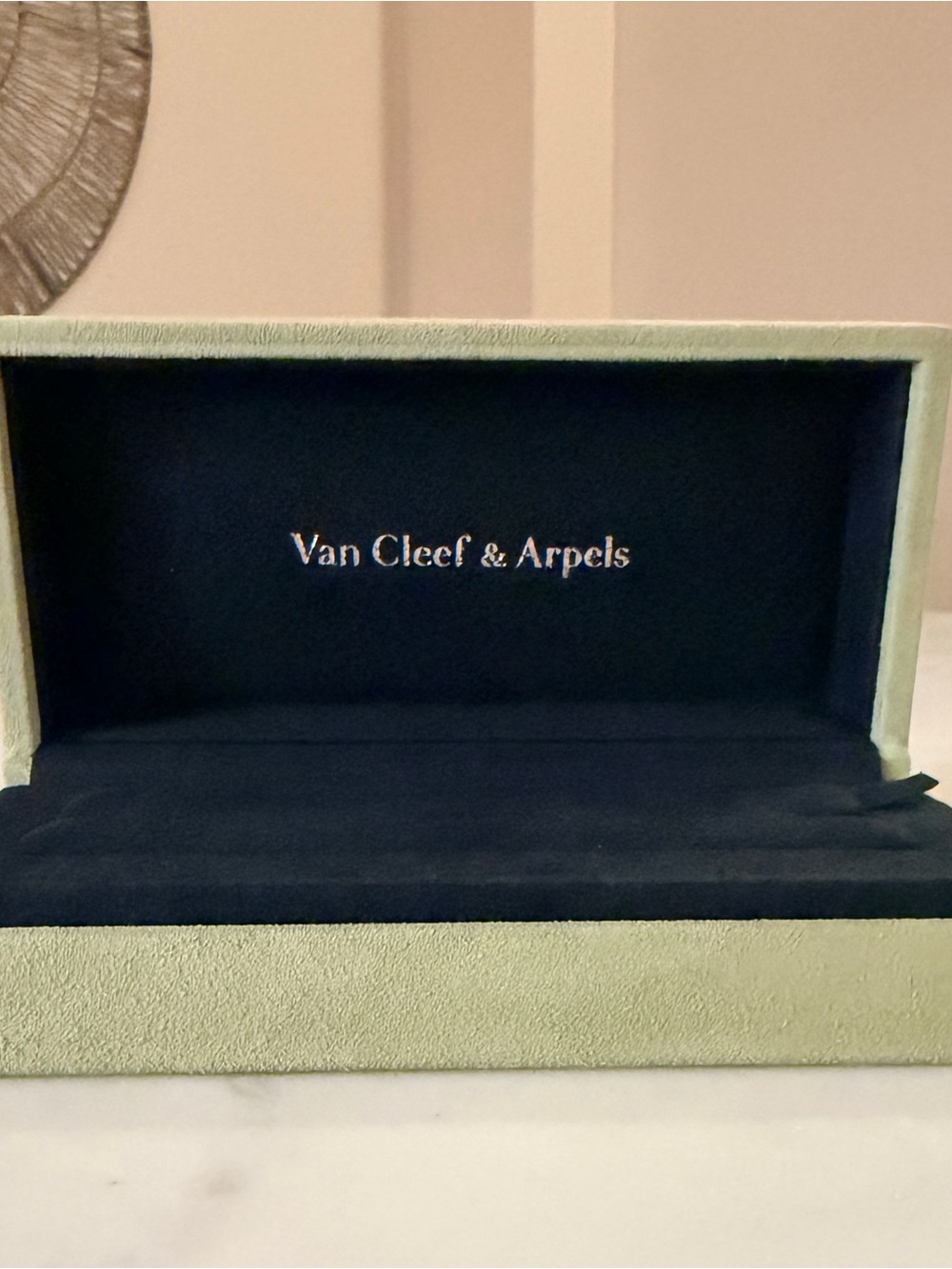 Van Cleef & Arpels Mint Green Jewelry Box with Navy Interior